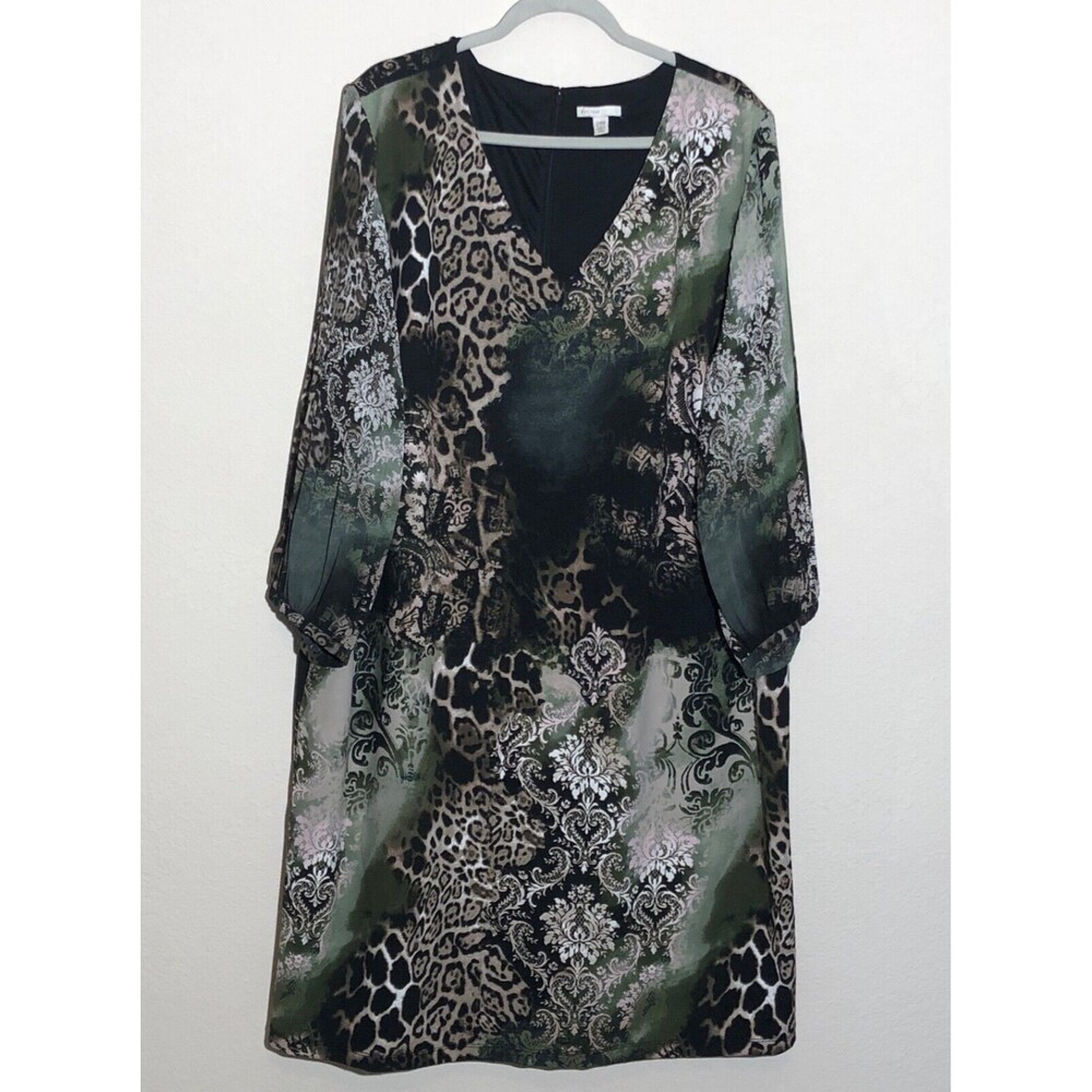 EST 1946 Womens Dress‎ 24W Animal Print Long Sleeve Knee Length V Neck Career